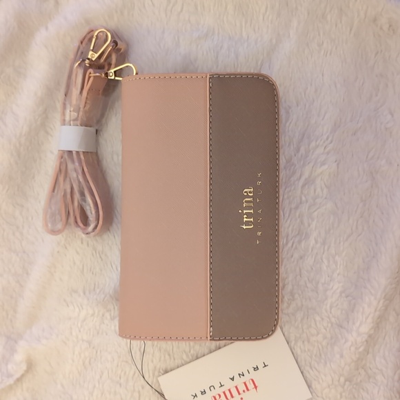 Trina Turk color block crossbody with detachable shoulder strap. Blush W/Tan - Picture 1 of 9